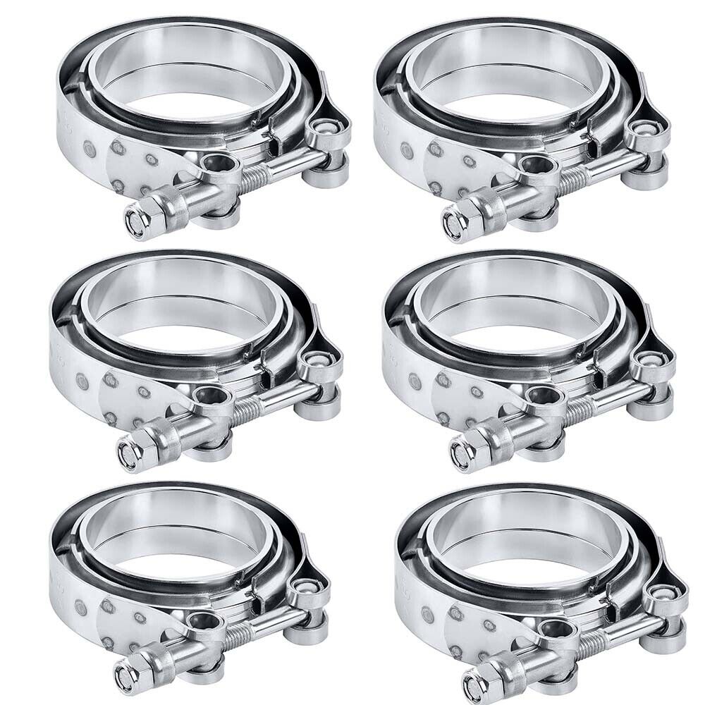 6 x 2inch Stainless Steel V-Band Clamp & Flange Kit for Muffler Exhaust Downpipe