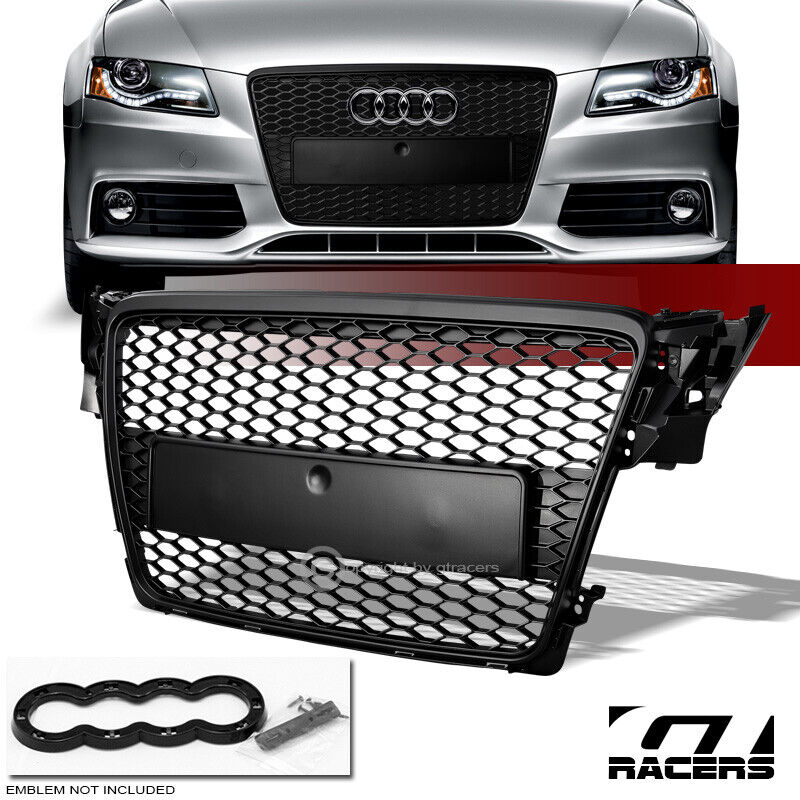For 2009-2012 Audi A4 B8 Matte Blk Honeycomb Mesh Front Bumper Grill Grille ABS