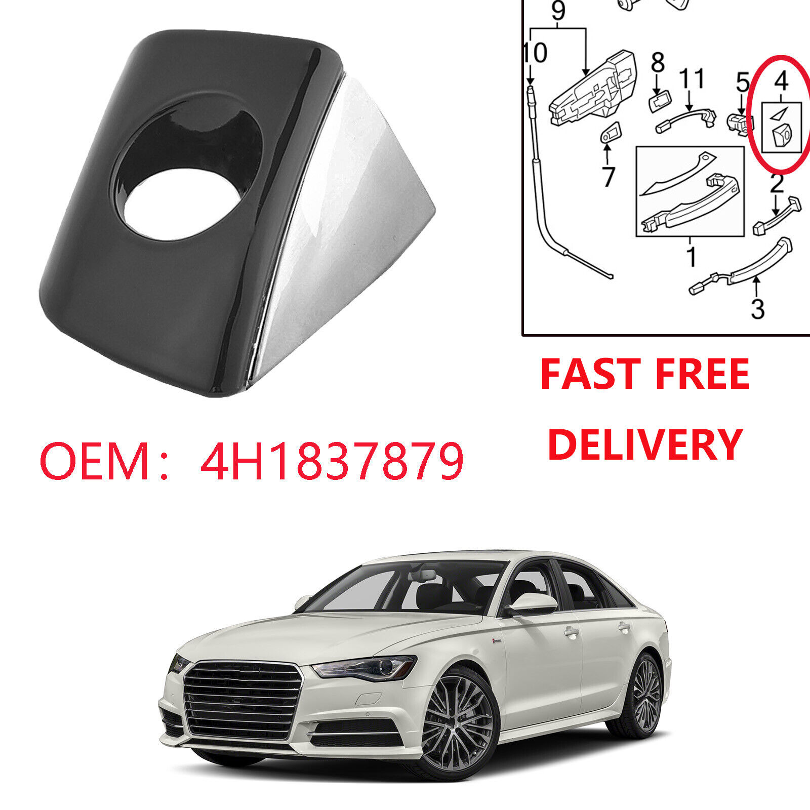 Front Left Door Handle Key Hole Cover Cap Fit for Audi A6 S6 A7 A8 RS6 4H1837879
