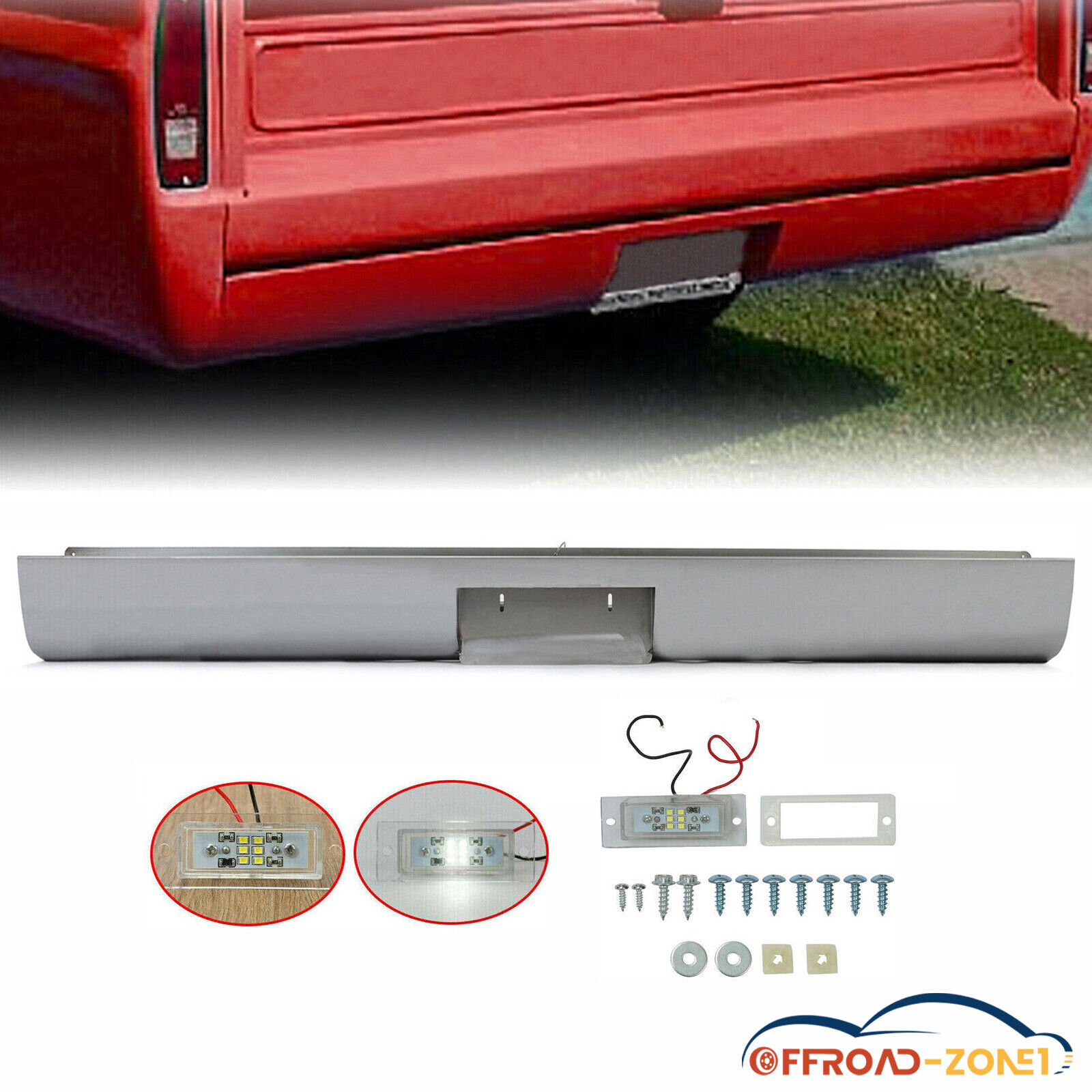 For 1967-72 Ford F100 Fleetside Truck Rear Bumper Roll pan w/ LED Light License