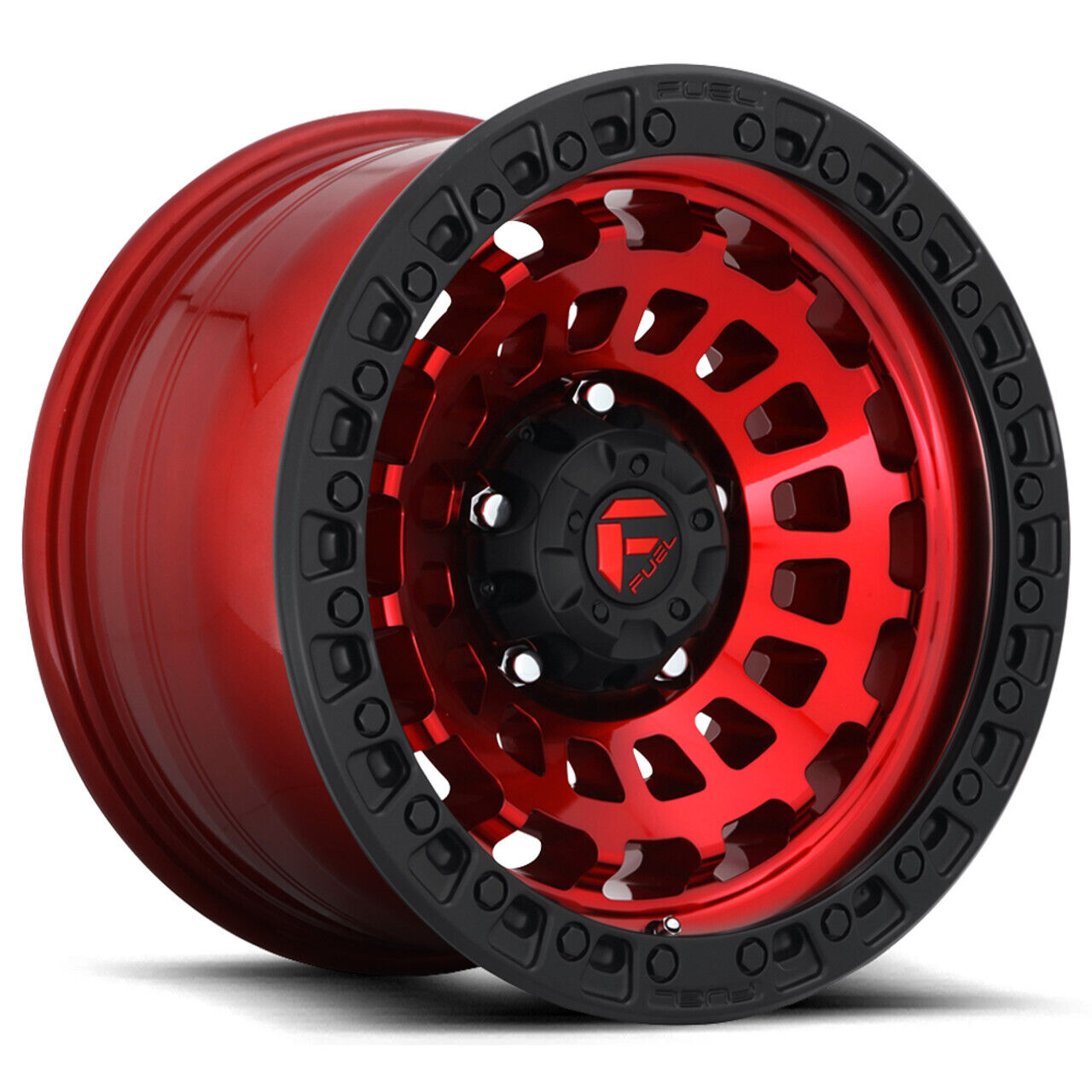 (1) 17x9 +1 Fuel D632 Zephyr 5x5.0 Candy Red Black Bead Ring Wheel
