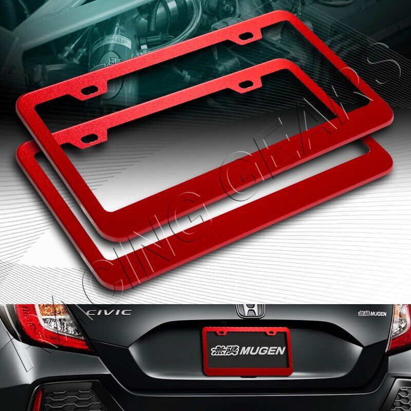 2 X CAR AUTO METAL LICENSE PLATE FRAME HOLDER RED ALUMINUM ALLOY FRONT & REAR