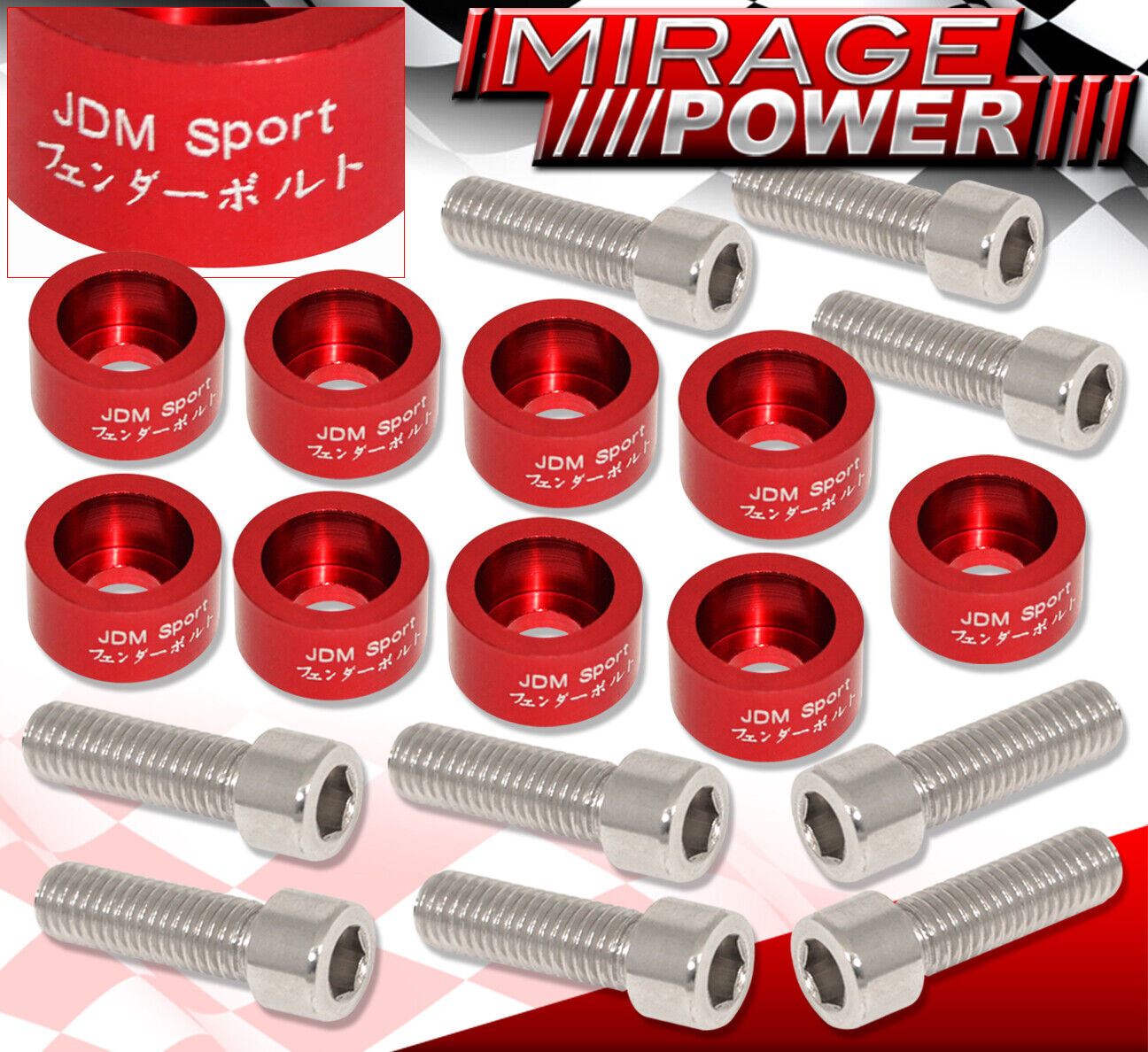 M8 JDM Engine Header Washer Hex Bolt Kit 9PCS Red For Honda Acura 4 CYL