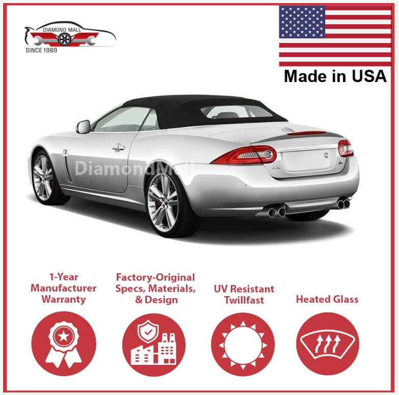 2007-15 Jaguar XK/XKR Convertible Soft Top w/DOT Approved Heated Glass, Black