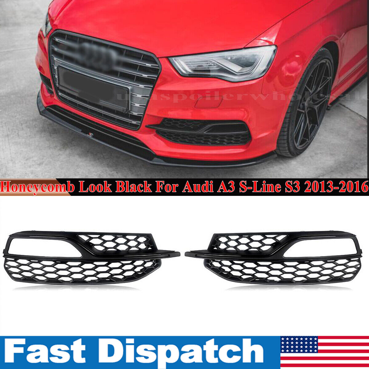 Honeycomb Style Front Fog Light Grille Cover For Audi A3 S-Line S3 2013-2016