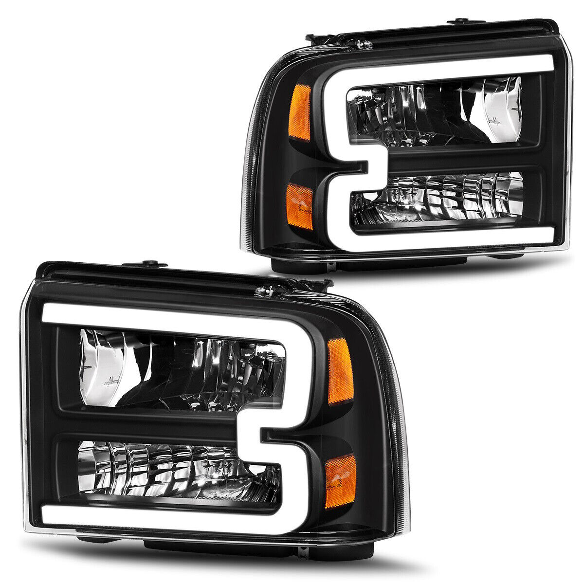 Chrome Headlights For 2005-2007 Ford F250 F350 F450 Super Duty LED DRL Headlamps