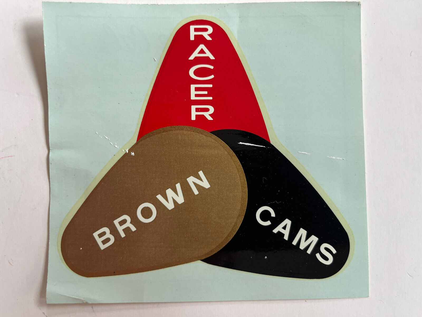 An Original Vintage Racer Brown Cams Water Transfer. ~4x4”.  NOS (2I).  NOTE