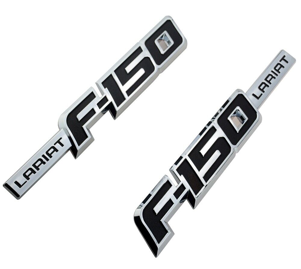 2Pc Fits 2009-2014 F-1-5-0 Lariat Front Fender Emblem Badge Chrome
