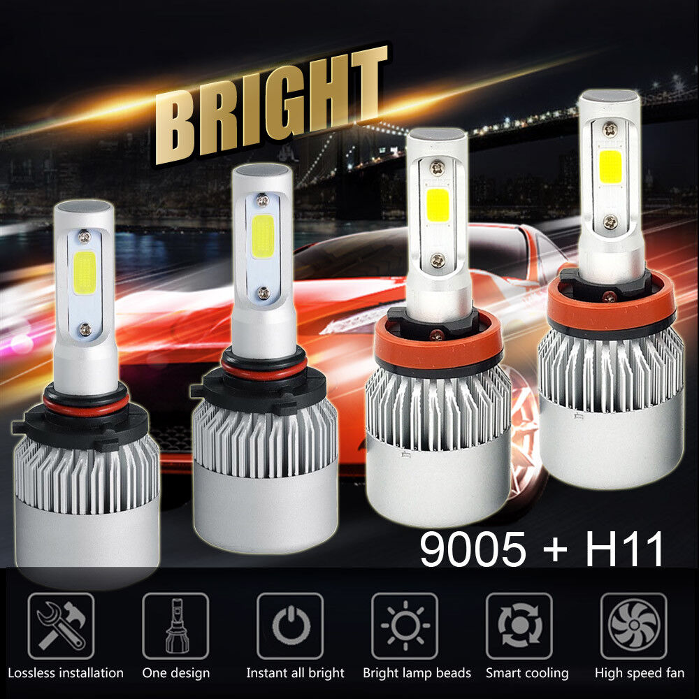 H11 9005 LED Total 3900W 585000LM Combo Headlight High Low Beams 6000K White Kit