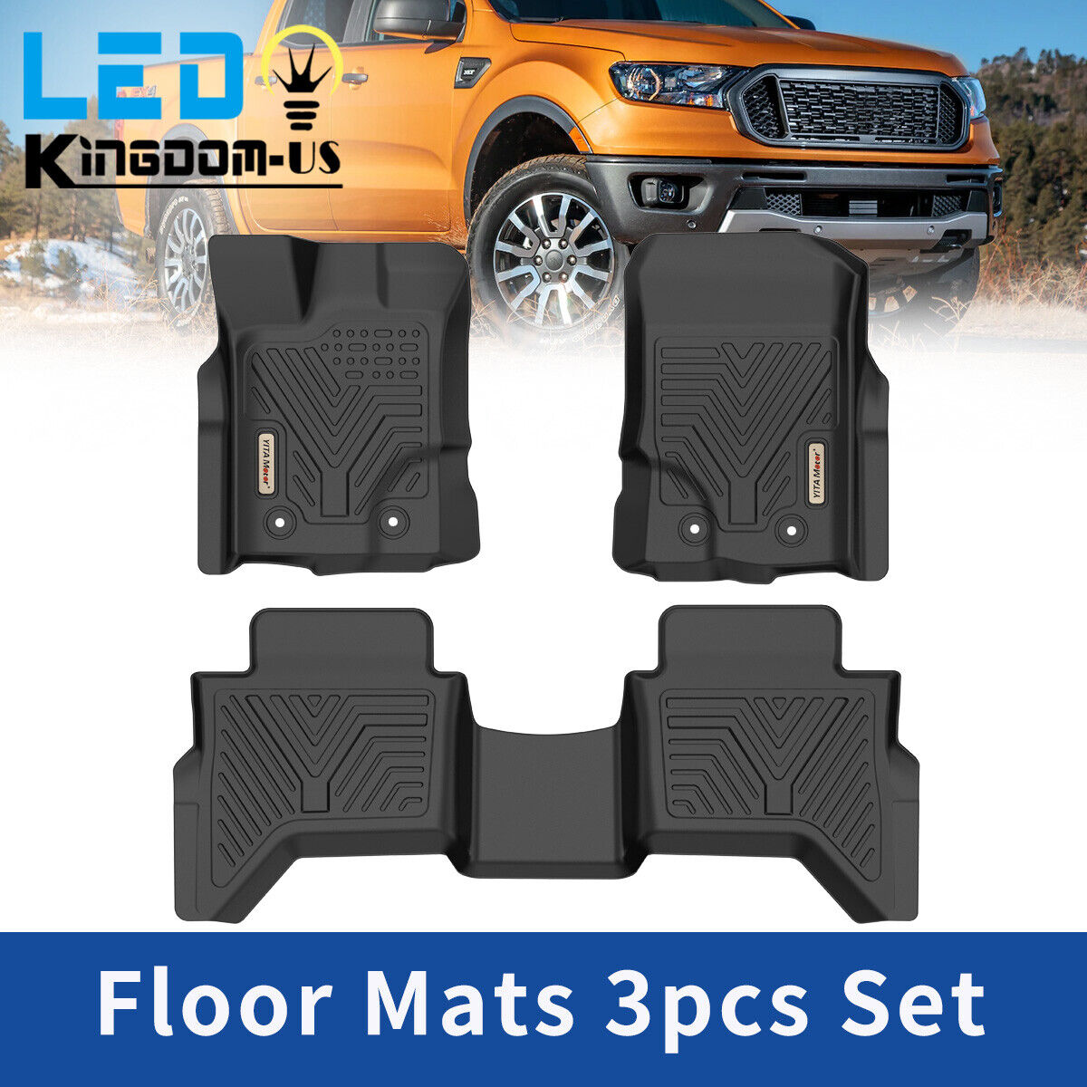 All Weather Floor Mat for 2019-2023 Ford Ranger SuperCrew Cab Front & Rear Liner