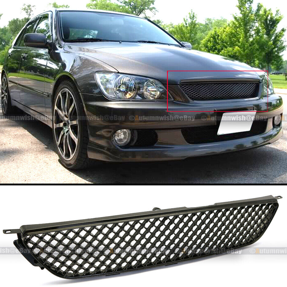Fit 01-05 IS300 Glossy Black Honeycomb 3D VIP Altezza Hood Mesh Grill Grille