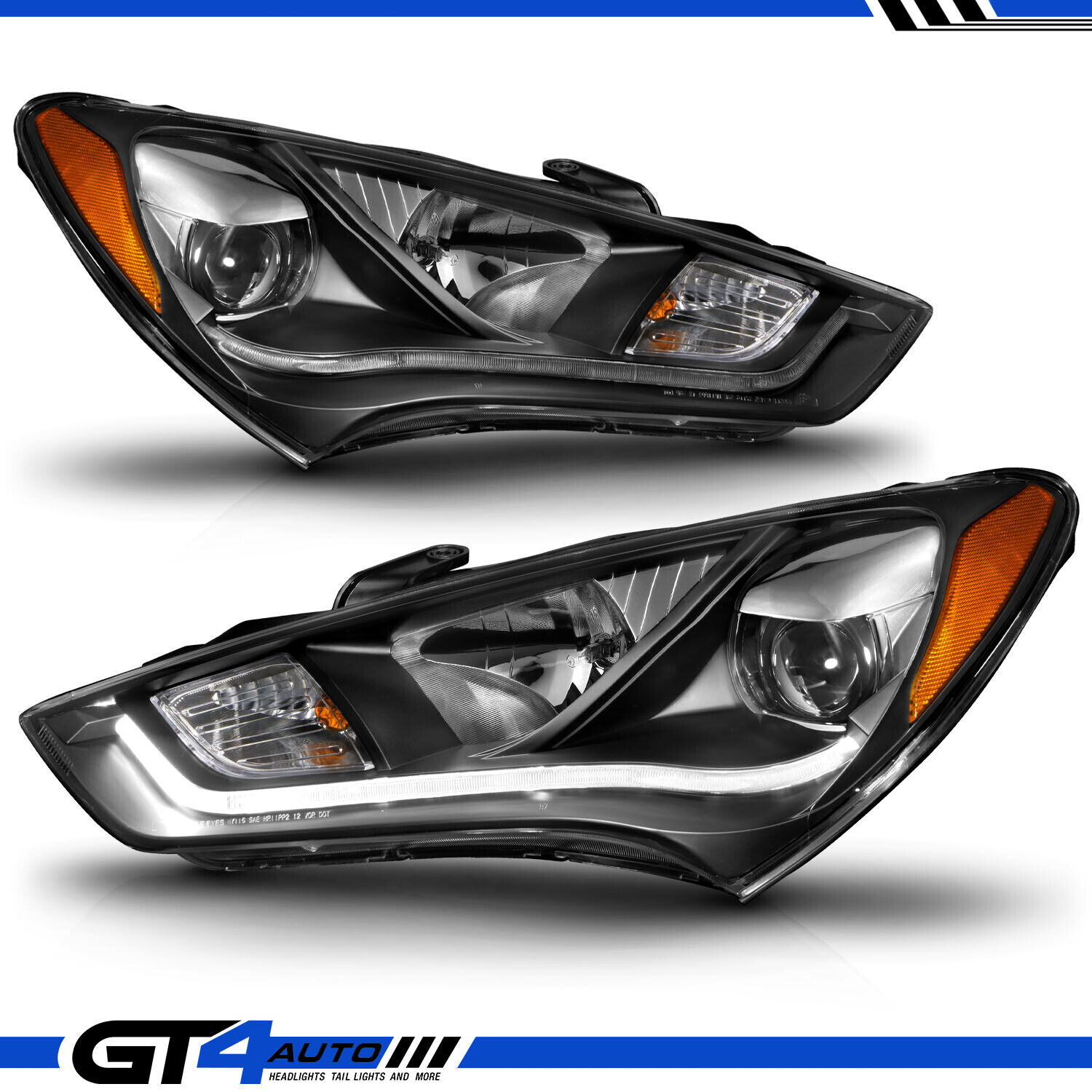 Black Headlights Set for 2013-2015 Hyundai Genesis Coupe [HID Model+LED Bar]