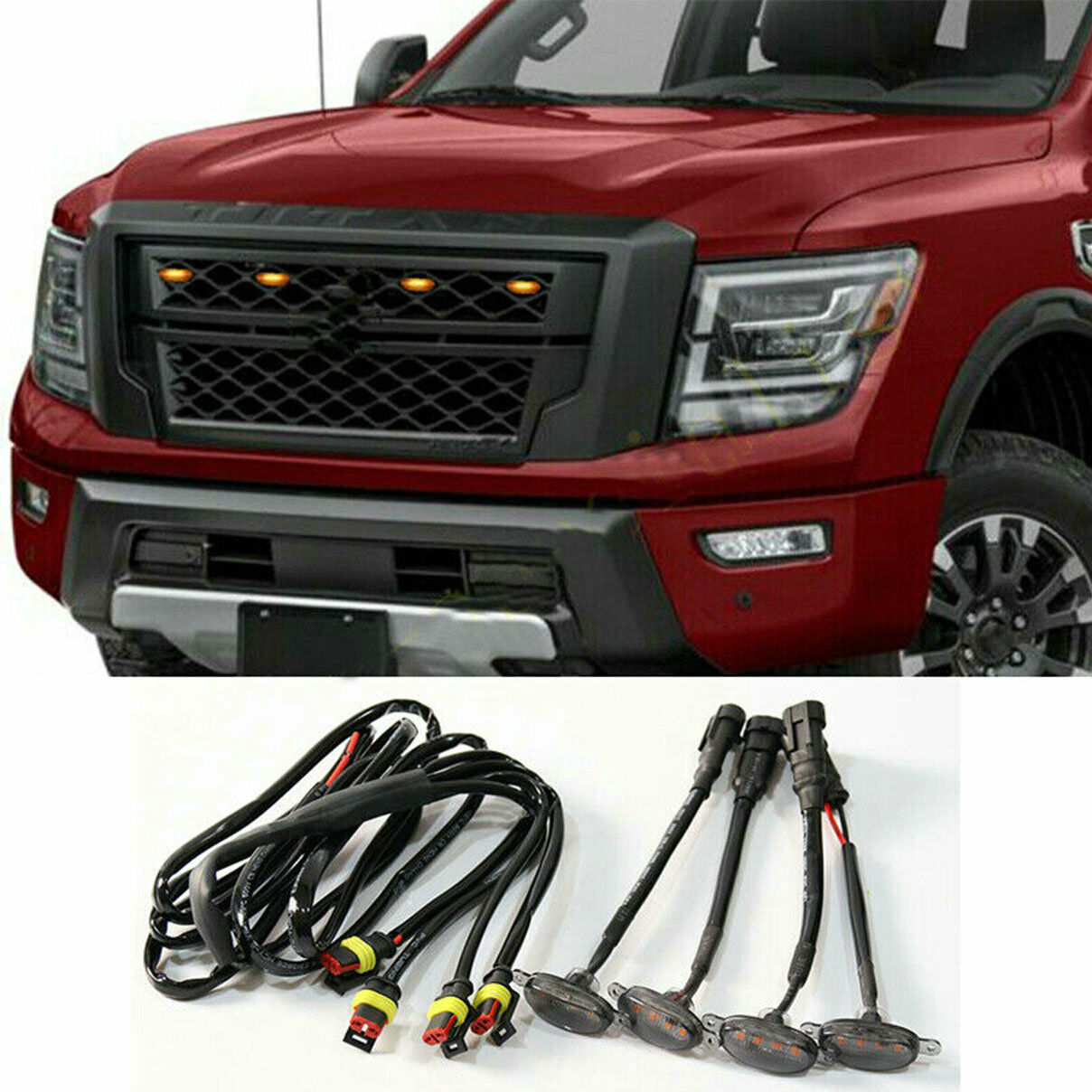 For 2016-21 Nissan Titan XD Grille LED Amber Light Raptor Style Grill Cover 4Pcs