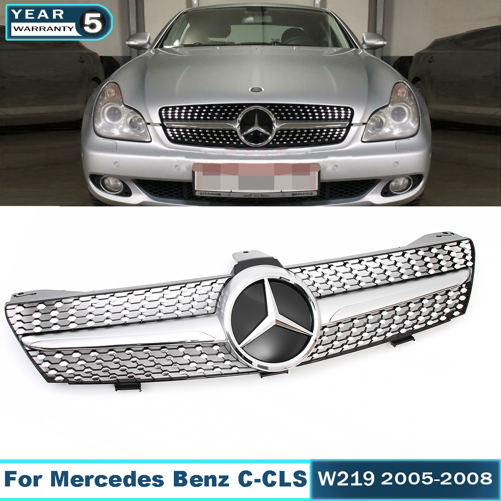 Diamond Grille Grill w/3D Emblem For Mercedes Benz W219 CLS500 CLS550 2005-2008