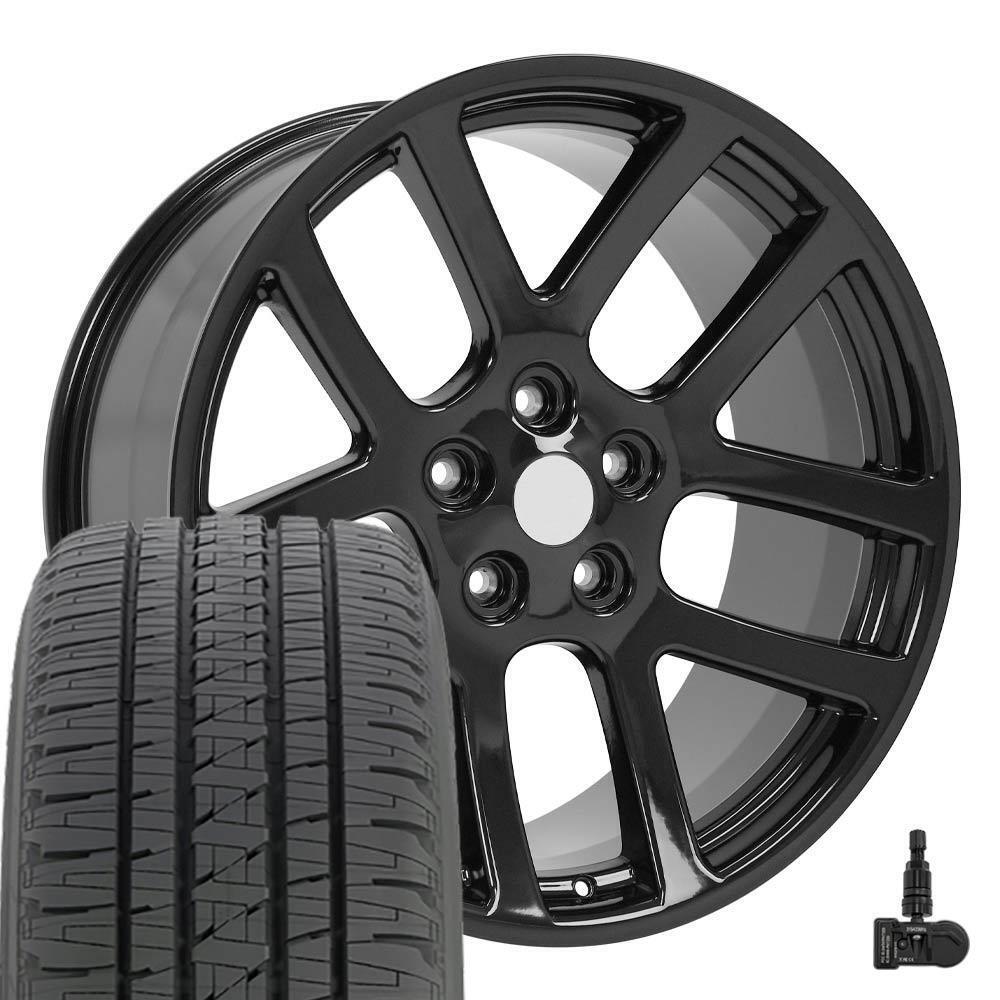 22 inch Black 2223 Rims Bridgestone Tires, TPMS Fit Dodge RAM SRT10 Laramie Hemi