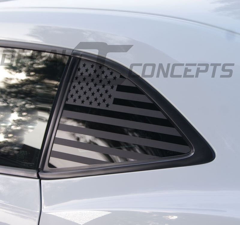 2010-2015 Camaro Flat Black American Flag Rear Quarter Window Accent Decal (2)