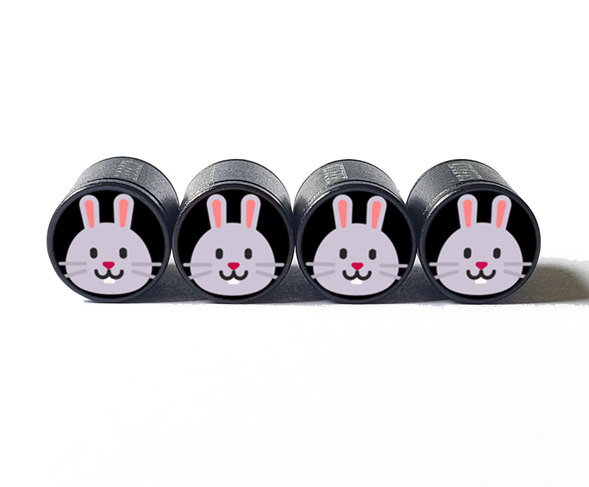 Bunny Rabbit Emoji (Style 1) Tire Valve Stem Caps - Black Aluminum - Set of Four