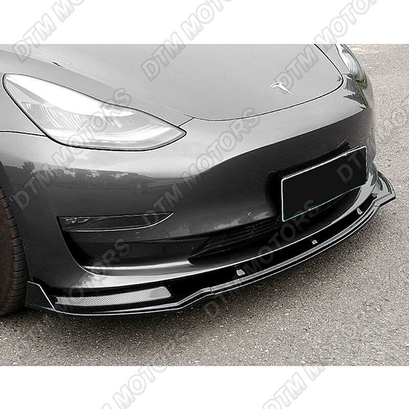 3-PCS Real Carbon Fiber Front Bumper Body Kit Lip For 16-23 Tesla Model 3 Sedan