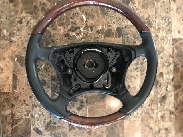 W220 W216 S600 CL600 S65 Driver Steering Wheel Black Leather Wood OEM 00-06