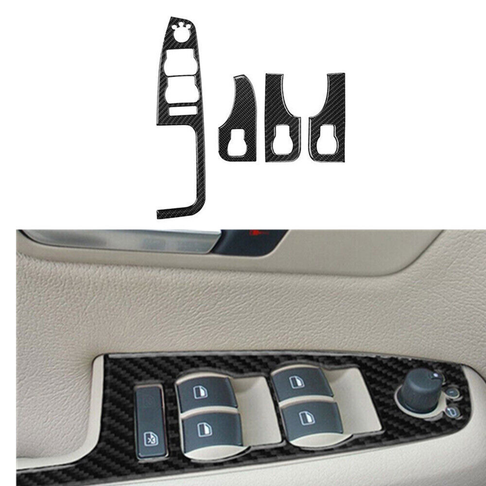 4Pcs Car Windows Control Panel Trim Sticker Carbon Fiber For Audi A4 S4 2005-08