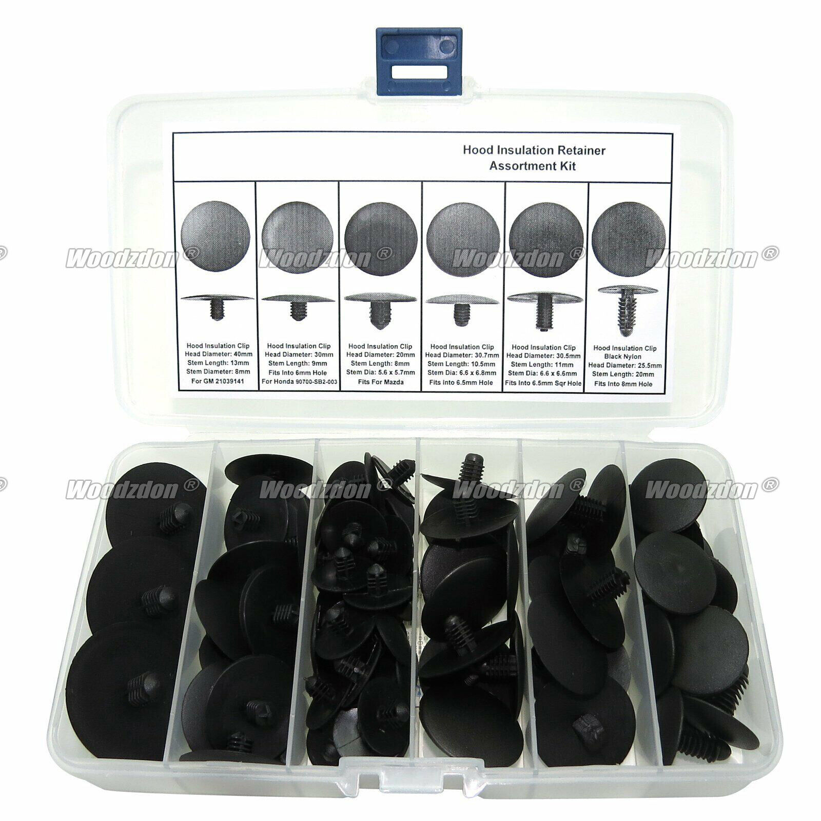 82 Clips Hood Insulation Retainer Assortment Kit Push Type Black Nylon Fastener