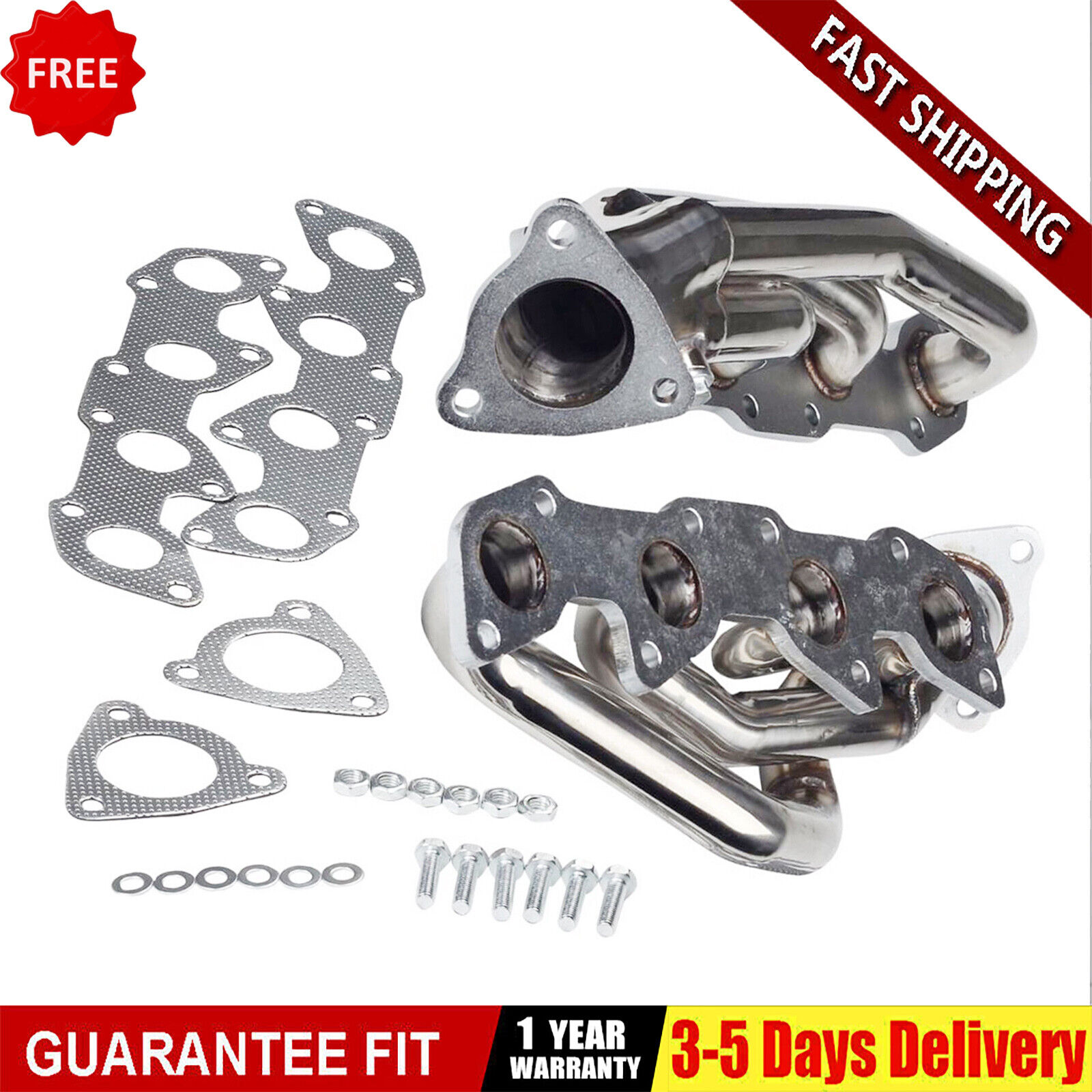 Pair Stainless Exhaust Header Kit Manifold For Toyota TUNDRA SEQUOIA 4.7L V8 4WD
