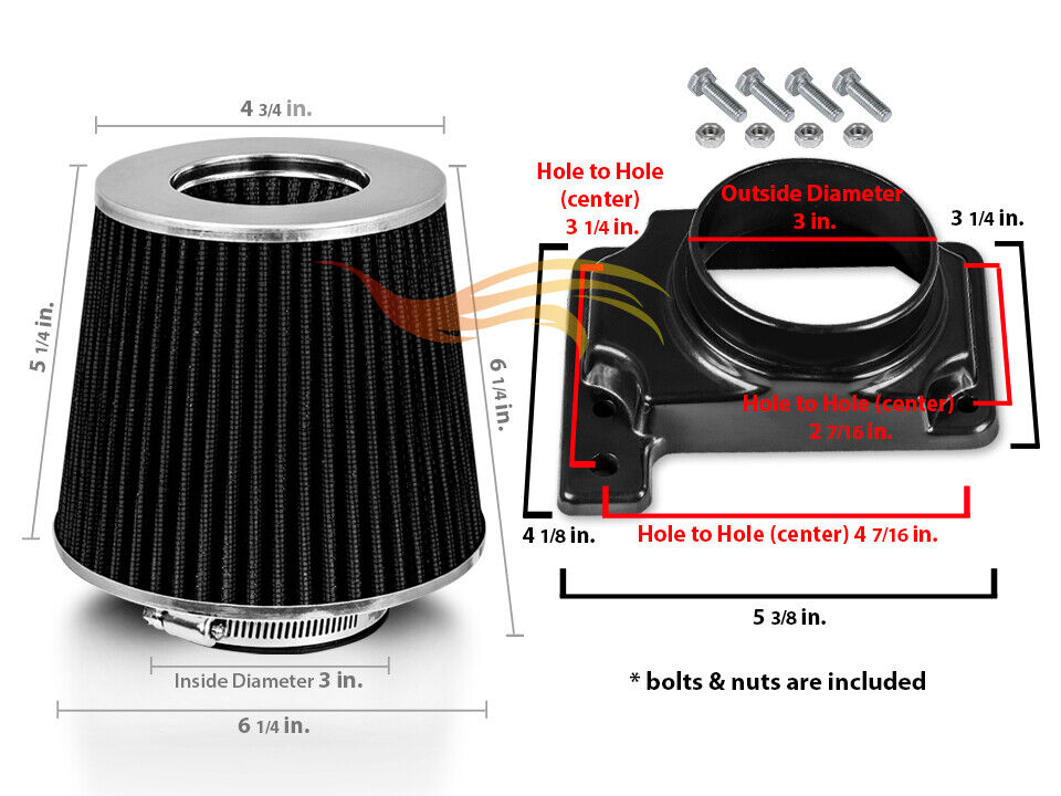 BLACK Cone Dry Filter + AIR INTAKE MAF Adapter Kit For 95-99 Eclipse Talon Turbo