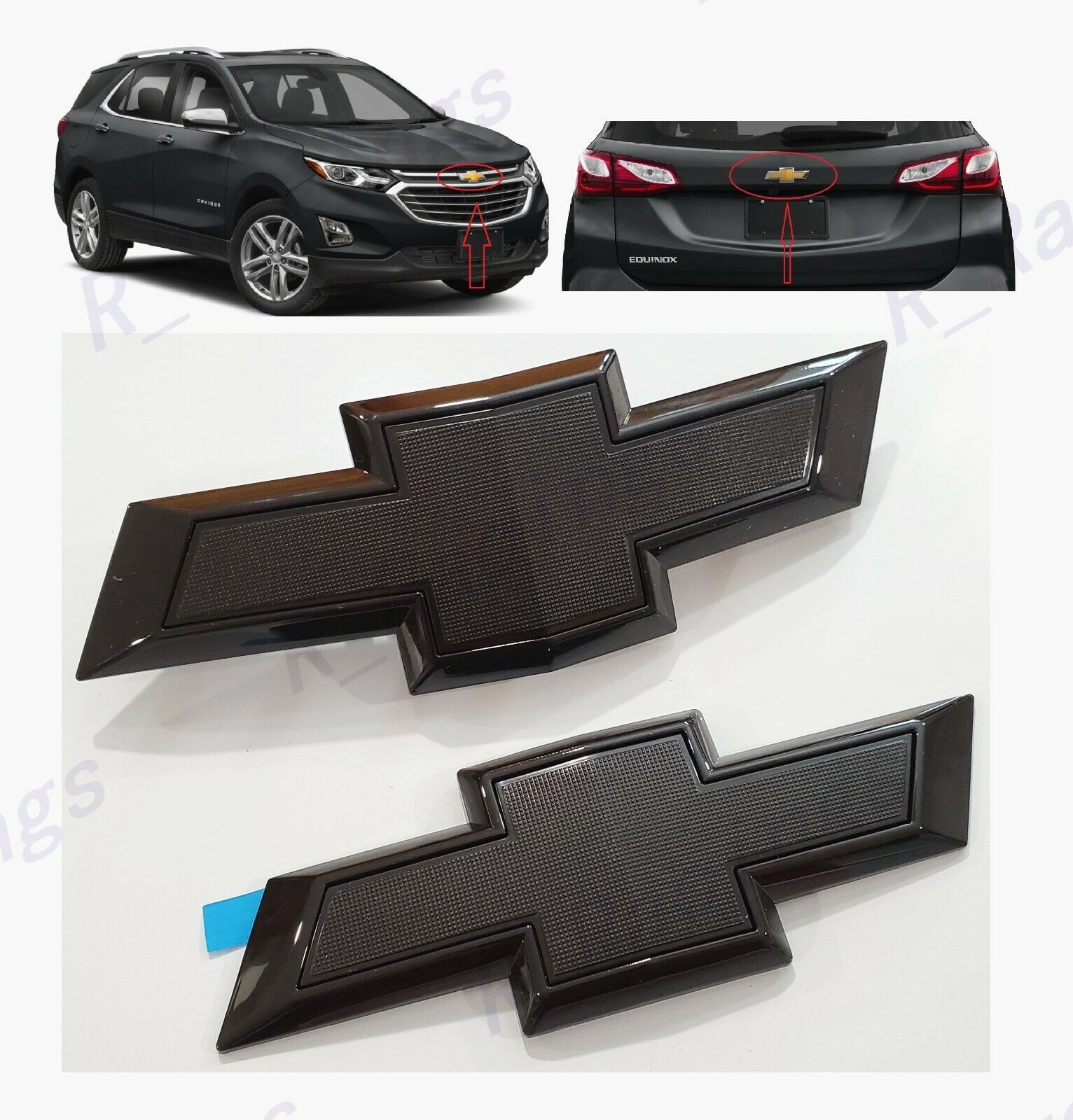 Front & Rear Gloss Black Bowtie Emblems Kit Fit For 2018-2022 Chevrolet Equinox