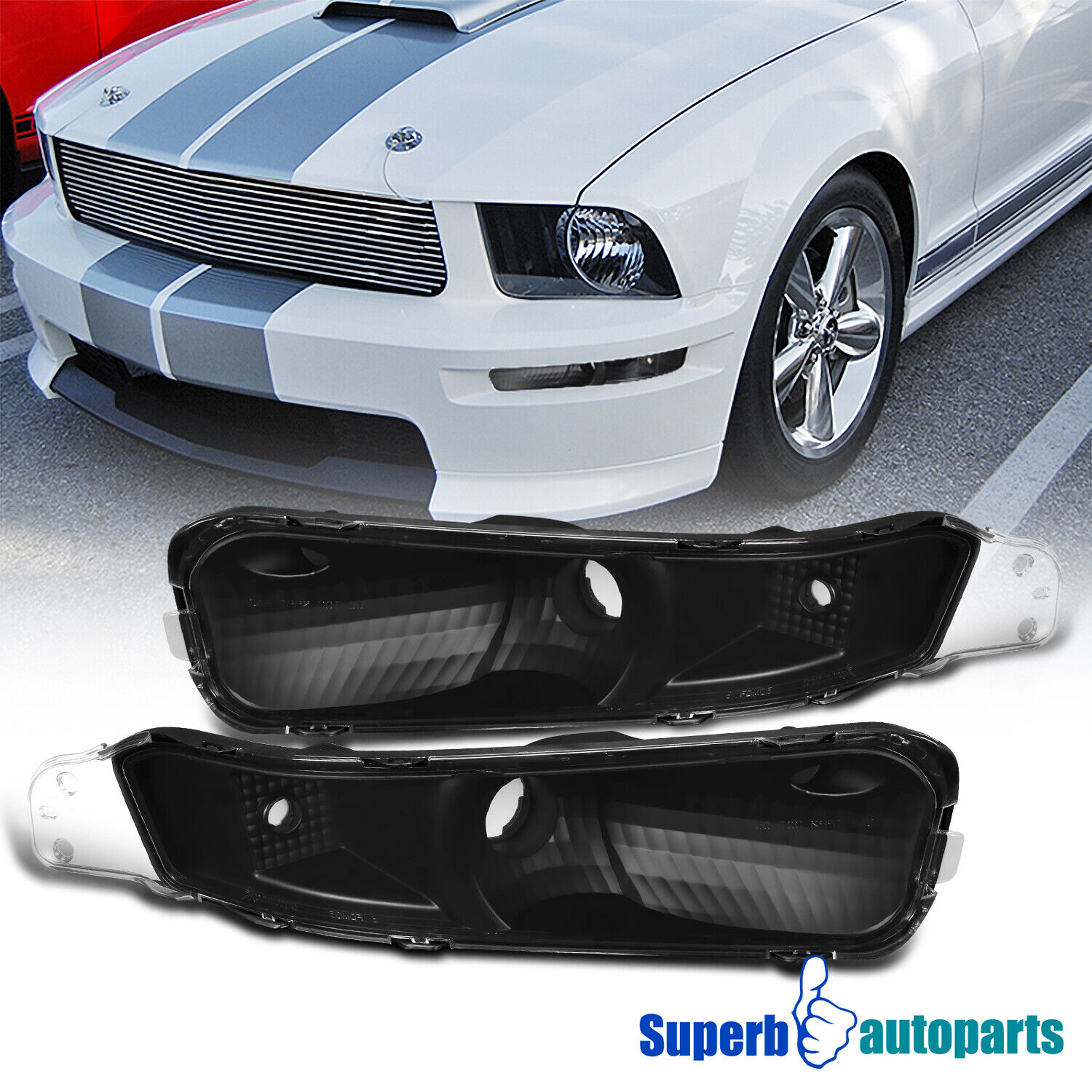 For 2005-2009 Ford 05-09 Mustang Front Bumper Lights Signal Lamps Black Pair