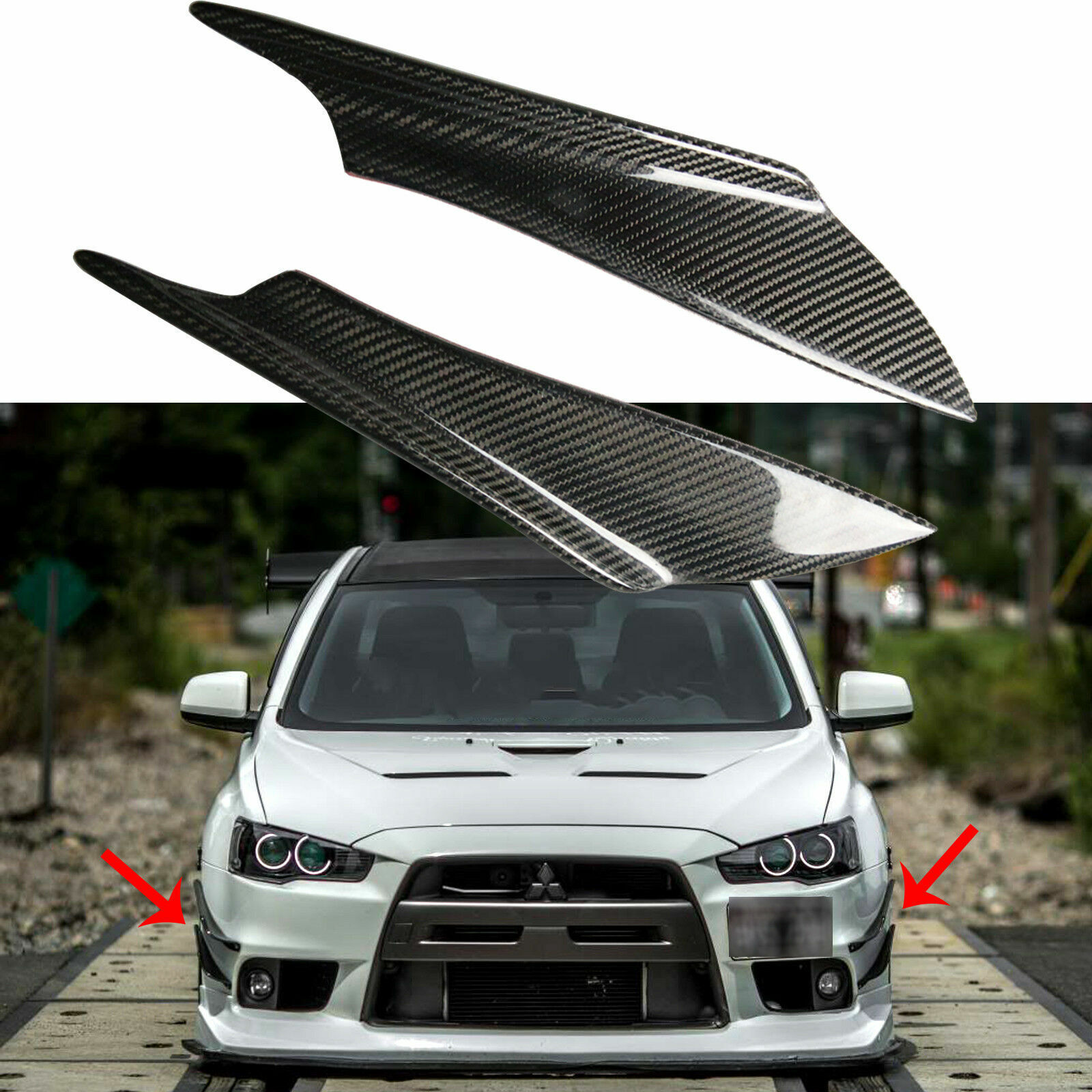 2PCS Carbon Fiber Front Bumper Canards Splitters for Mitsubishi Lancer EVO X 10