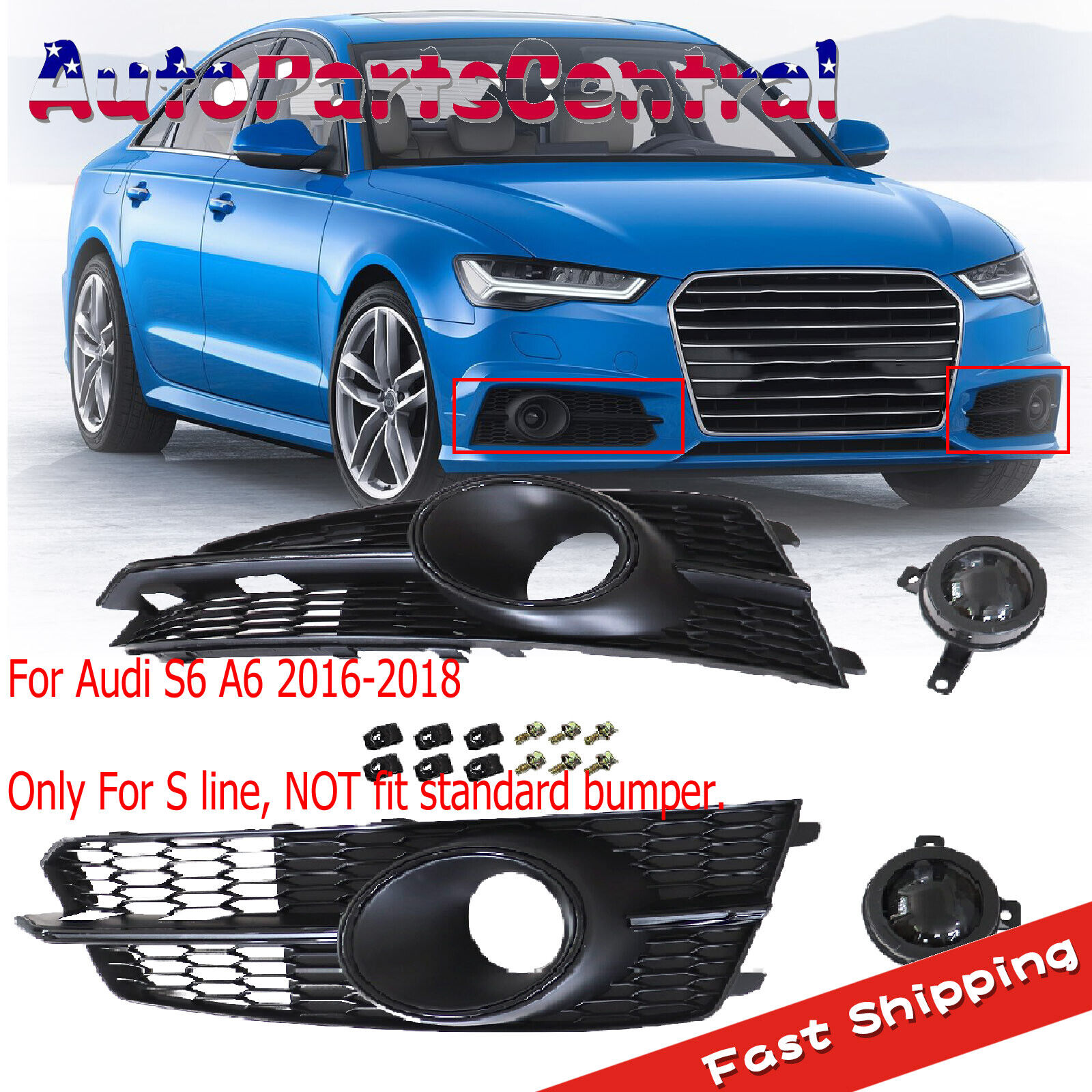 For Audi A6 S6 RS6 2016-2018 Front honeycomb Mesh Grill Fog Light Grille