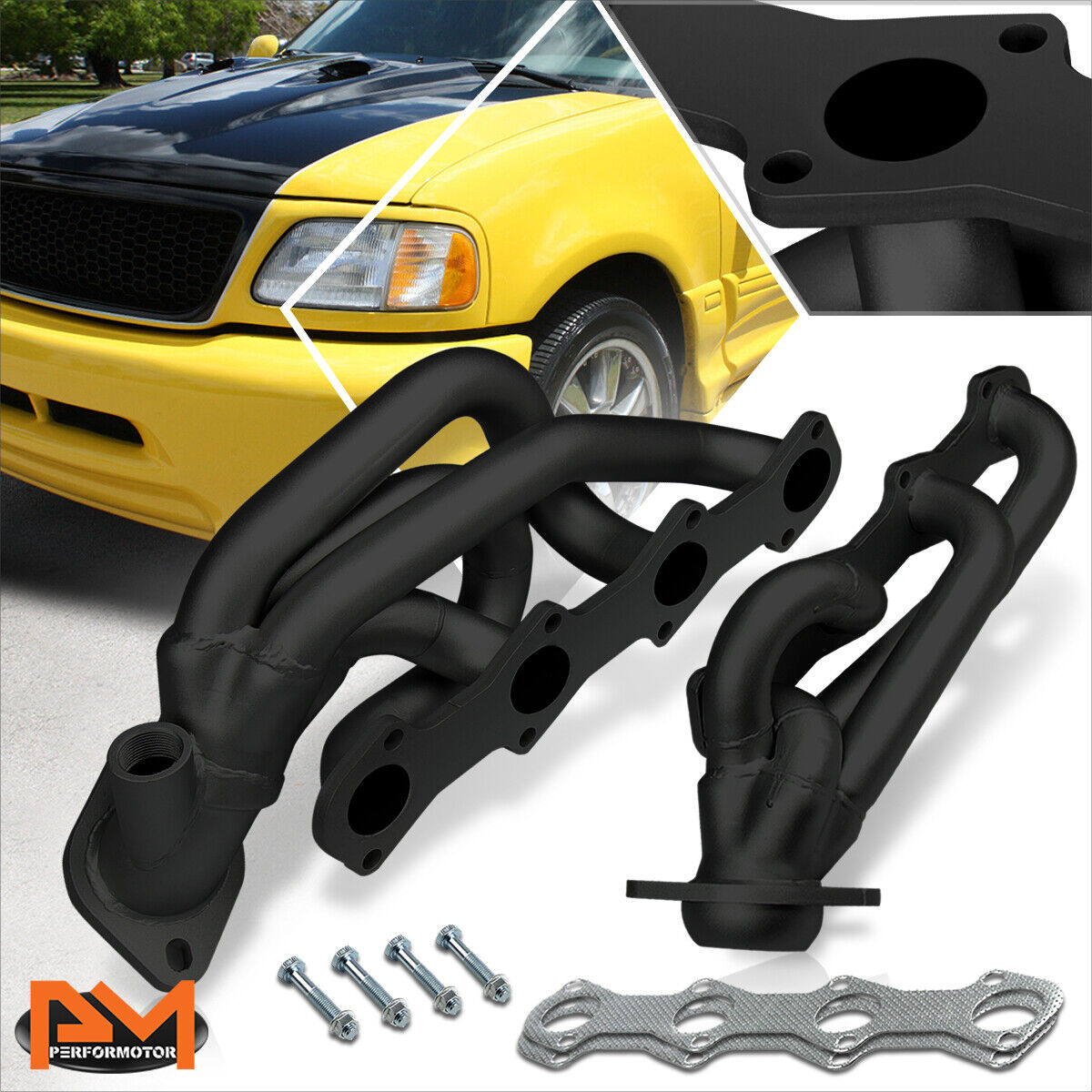 For 97-03 Ford F150/F250/Expedition 5.4 V8 Black Steel 4-1 Racing Exhaust Header