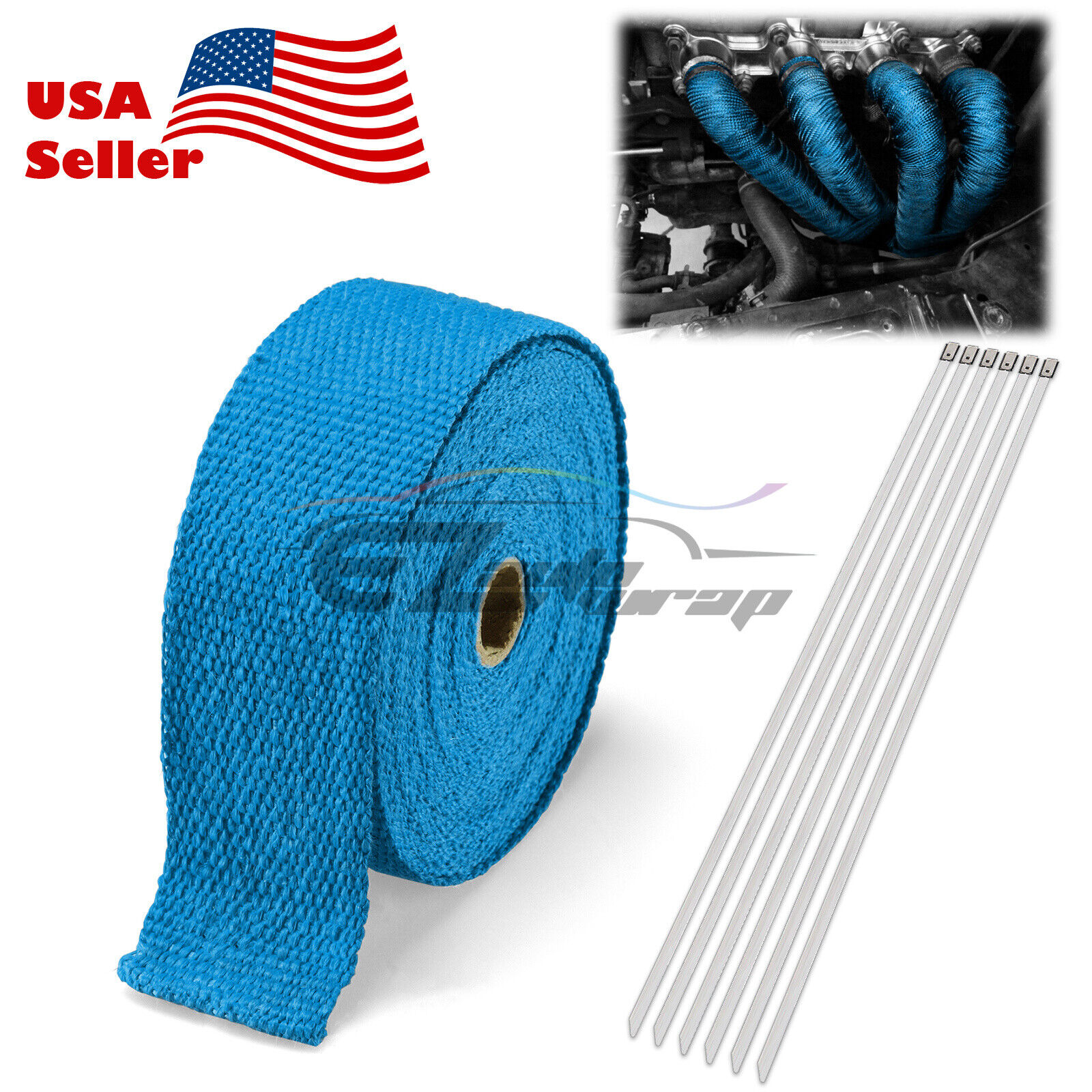 Blue Exhaust Pipe Insulation Thermal Heat Wrap 2\