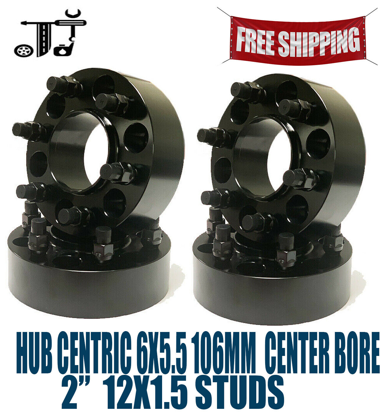 4PC 2'' THICK 6X5.5 (6x139.7) 106MM HUBCENTRIC WHEEL ADAPTER [FITS: TOYOTA]