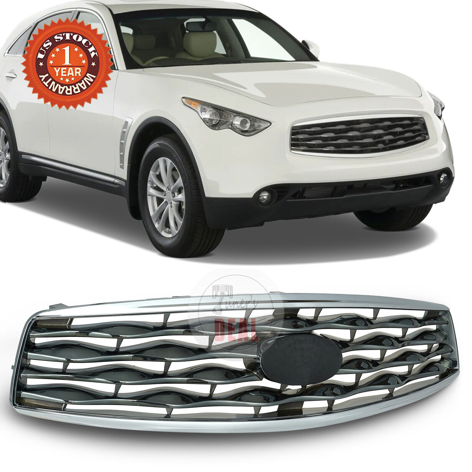 Front Bumper Grille Grill Chrome Fit 2009-2011 Infiniti FX35 FX50 W/ Gray Shell