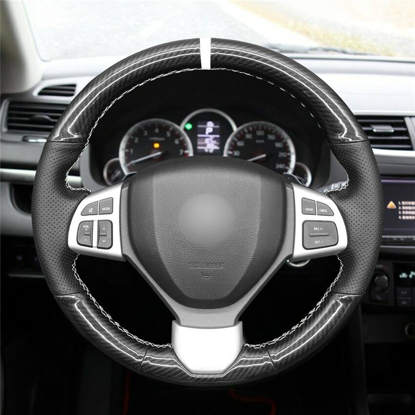 Black PU Carbon Fiber Car Steering Wheel Cover for Suzuki Swift Sport 2012-2017