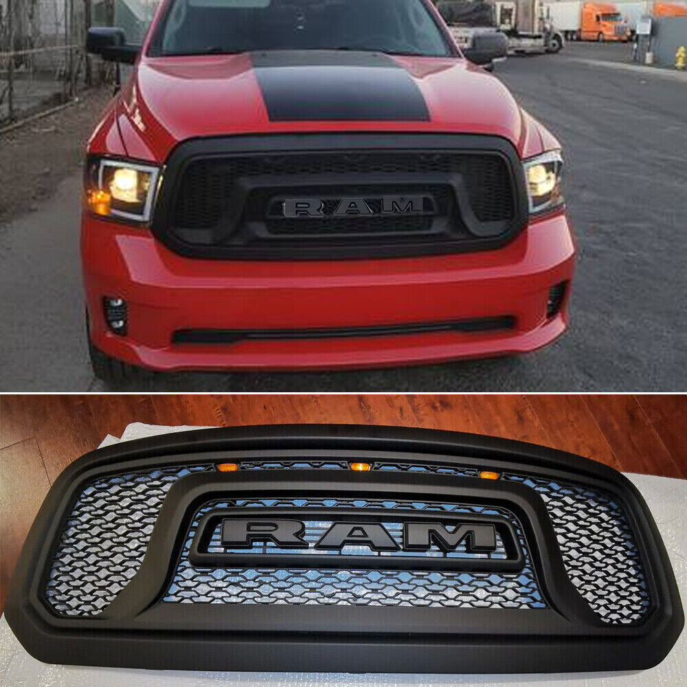 Grill for 2013-2018 Dodge Ram 1500 Front Grille Upper Bumper Mesh W/Letters& LED