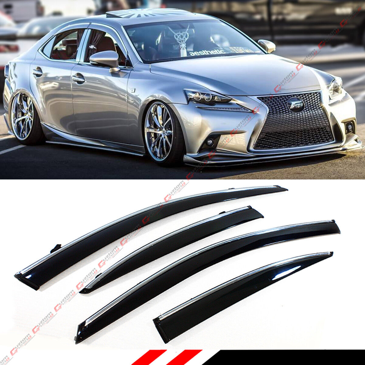 FOR 2014-20 LEXUS IS250 IS350 IS200T VIP STYLE CLIP ON SMOKE TINTED WINDOW VISOR