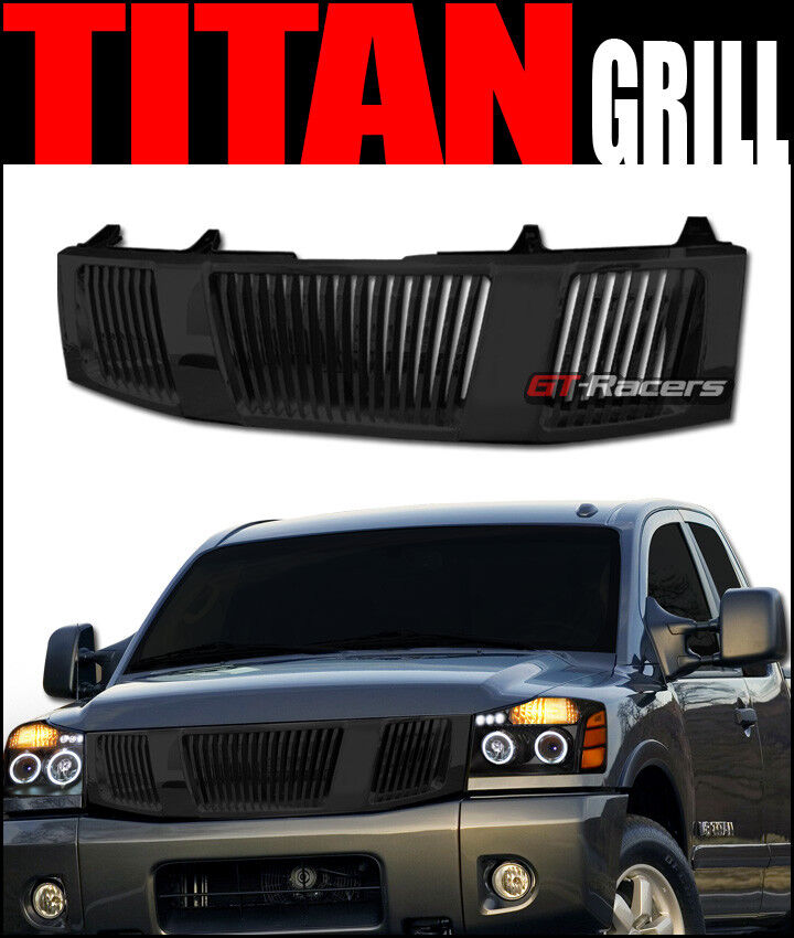 For 2004-2007 Nissan Titan/Armada Black Vertical Front Hood Bumper Grill Grille