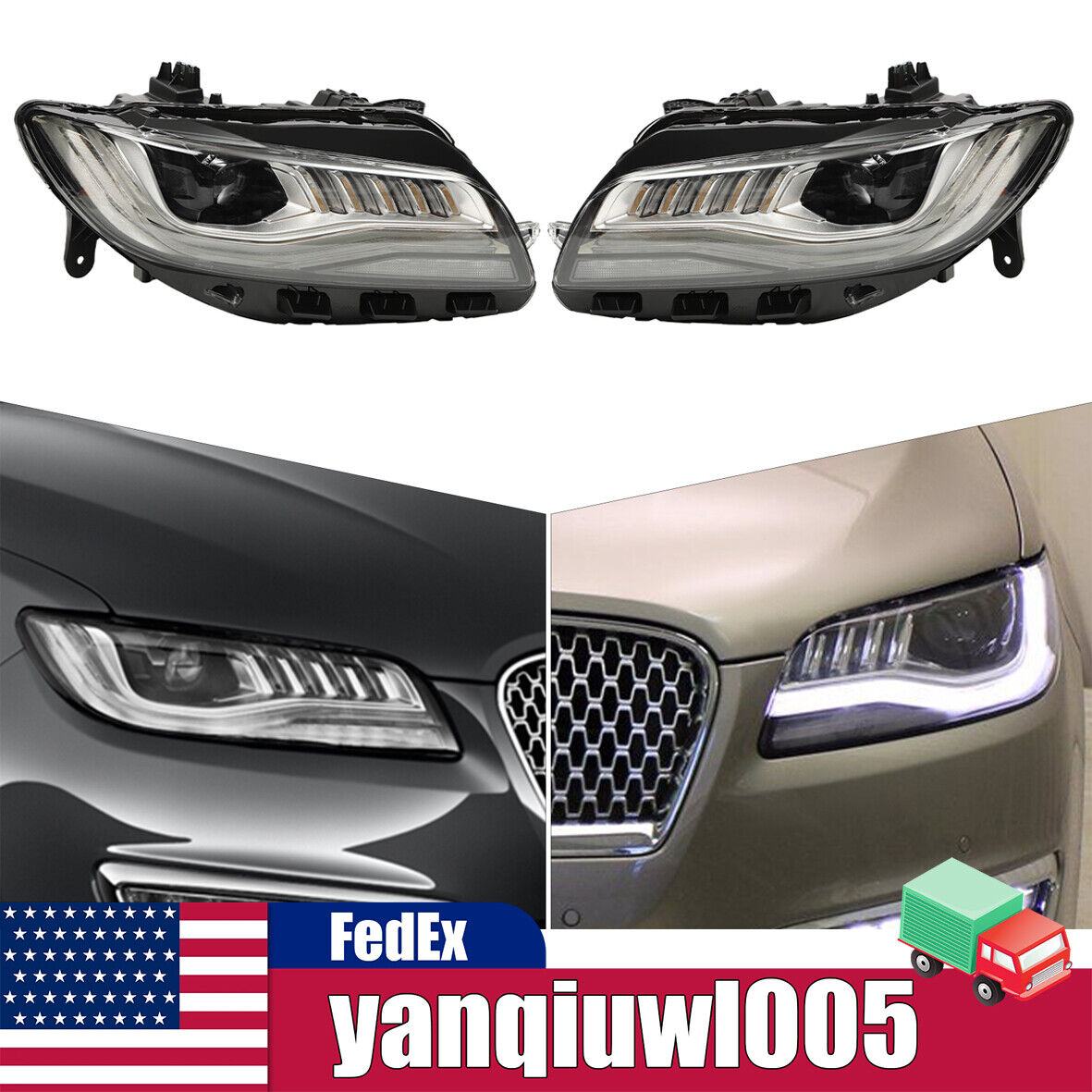 For Lincoln MKZ Left+Right Side Headlight HID/Xenon Projector Headlamp 2018-2020