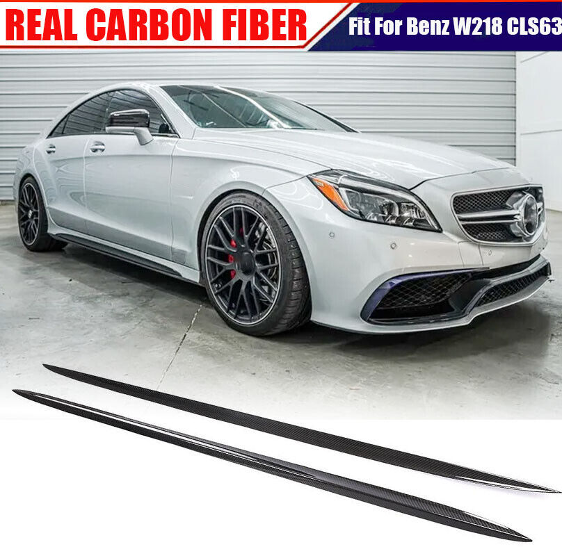 For Benz W218 CLS400 500 CLS63AMG 14-18 REAL CARBON Side Skirt Extension Spoiler