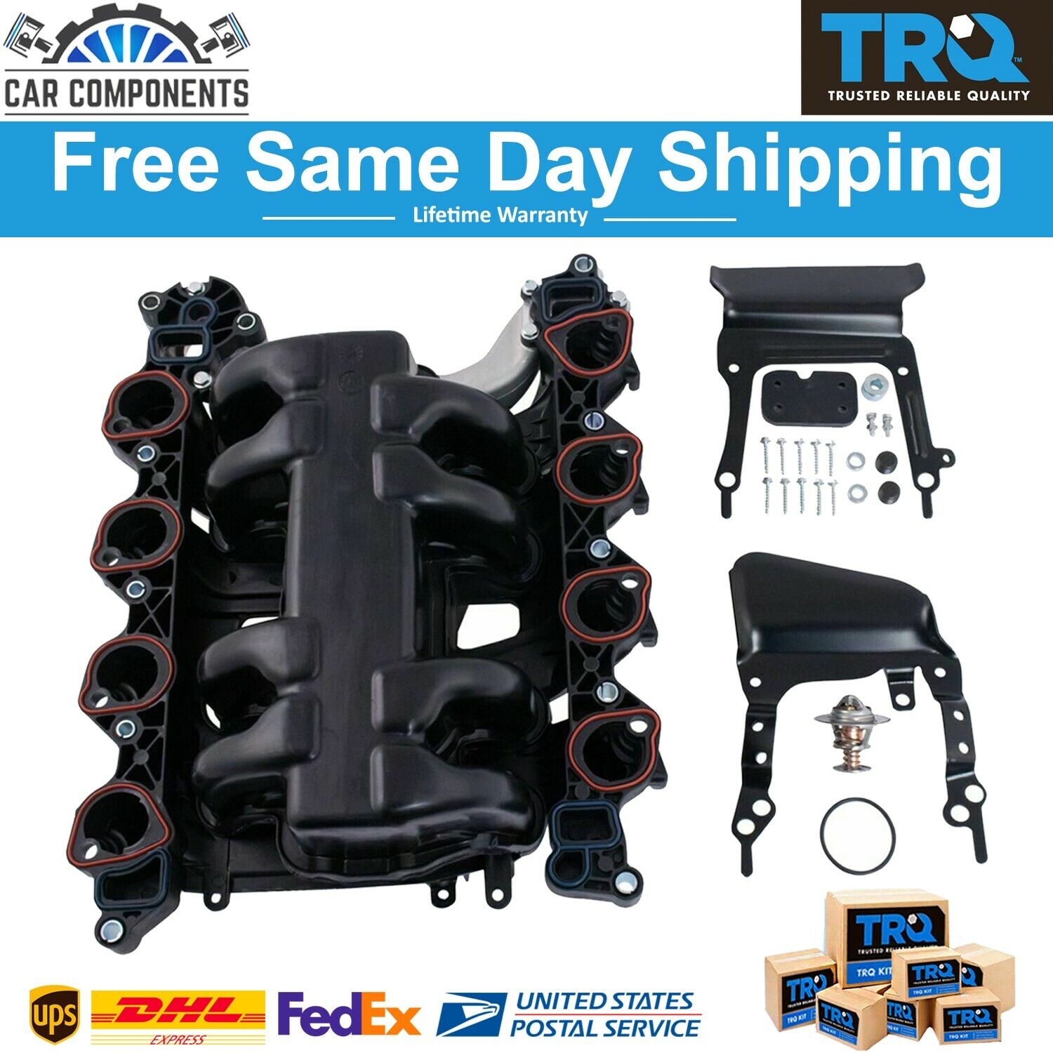 TRQ New Intake Manifold w/ Gasket Thermostat O-Rings For 1996-2000 Ford Lincoln