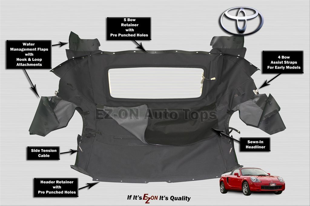 Fits: (EZ-ON) Toyota MR2 Spyder Convertible Soft Top Black Twill 2000-2007
