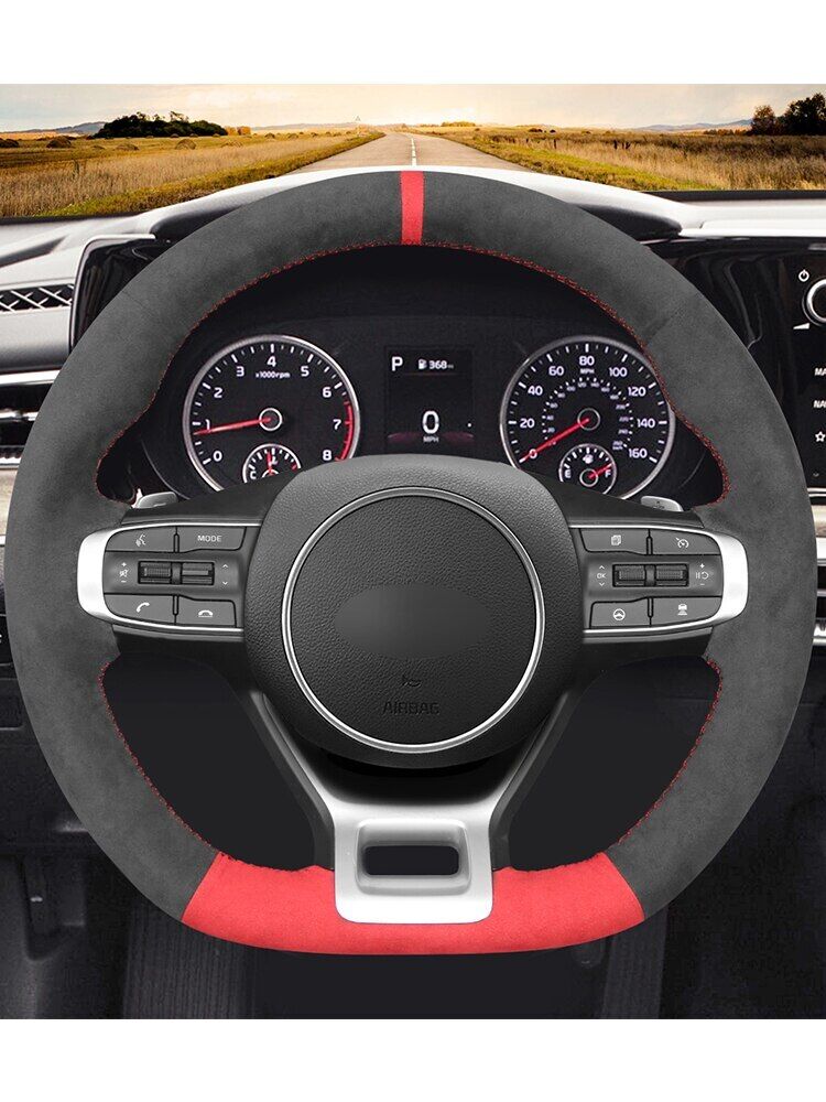 Red Alcantara Dark Gray Car Steering Wheel Cover for Kia Sportage 5 GT-Line K5