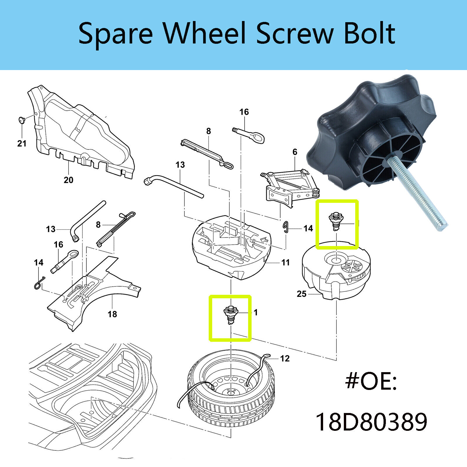 For VW Golf MK4 Bora Classic Polo Jetta Beetle Spare Tire Wheel Mounting Screw