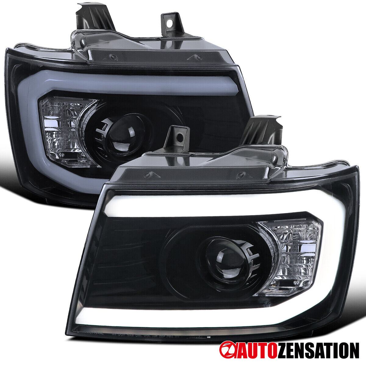 Fits 2007-2013 Chevy Avalanche Suburban Tahoe Smoke LED DRL Projector Headlights