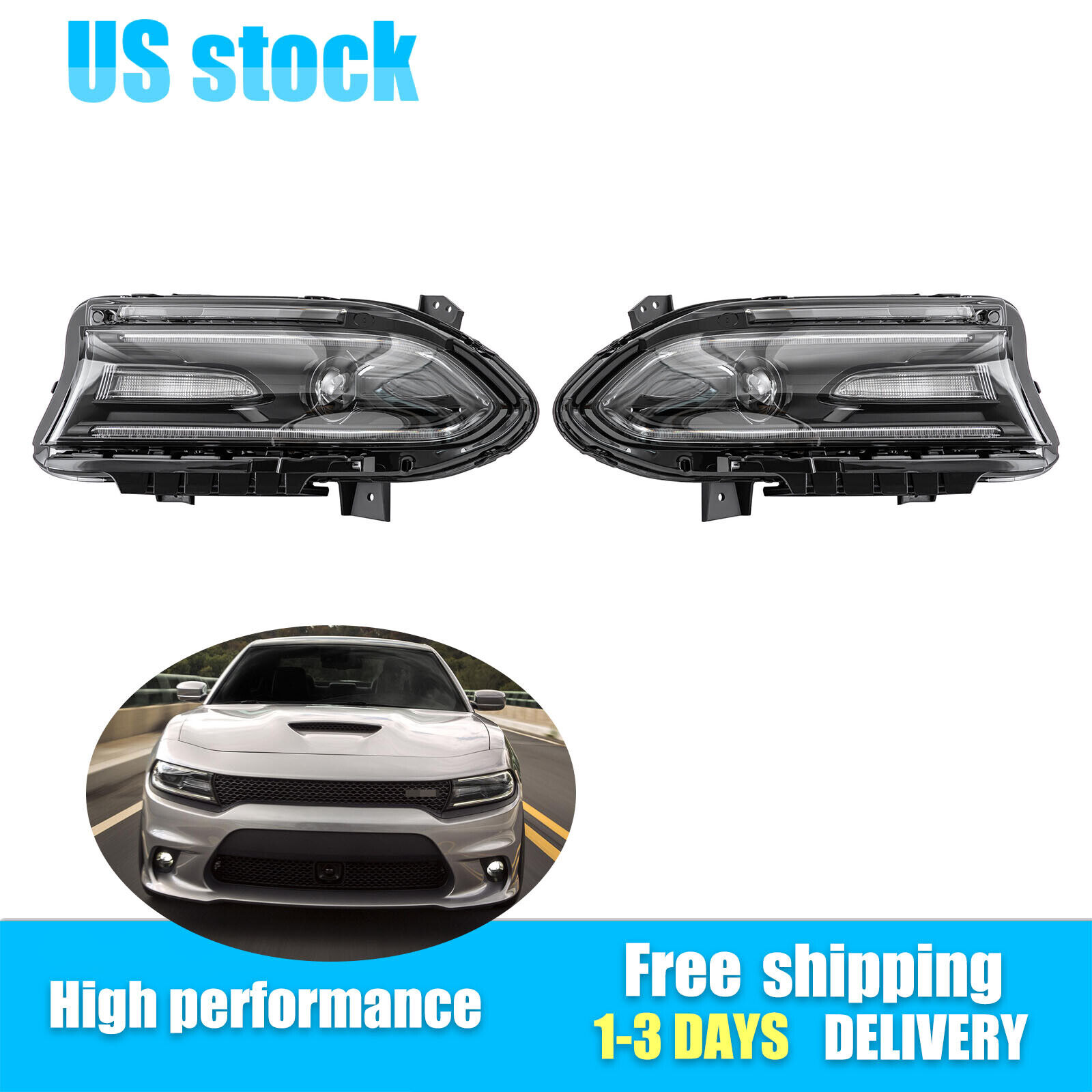 Fits 2015-2022 Dodge Charger Pair Xenon HID Headlight Assembly Lamp Left & Right