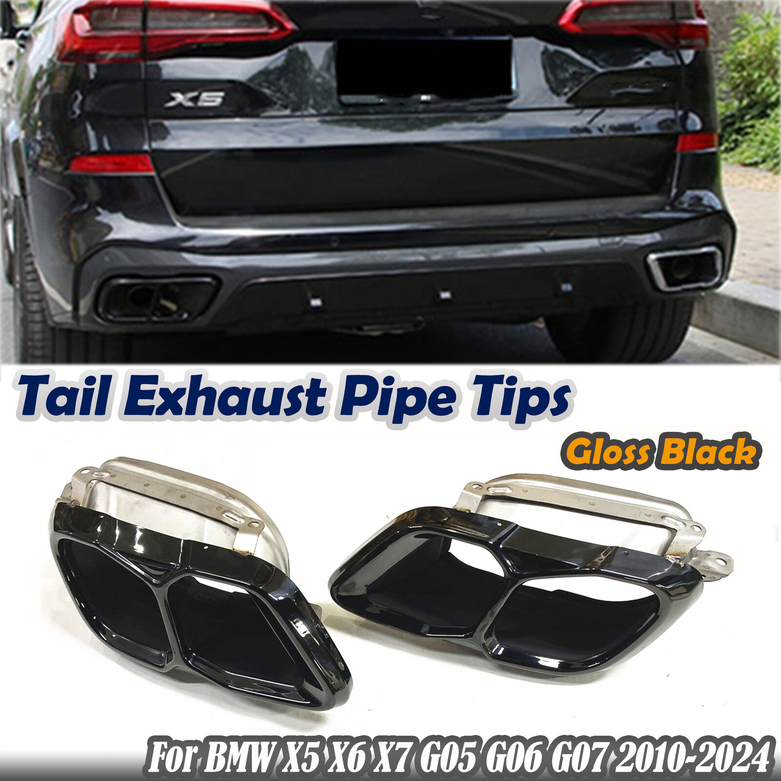 For BMW X5 X6 X7 G05 G06 G07 2010-2024 Rear Bumper Tail Exhaust Pipe Tips Black