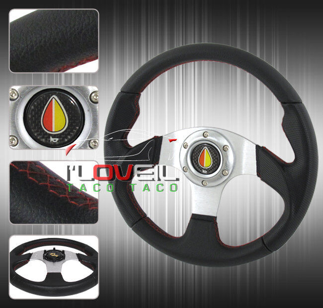 320mm Super Light Weight Aluminum Frame Body Pvc Leather Wrap Steering Wheel Blk