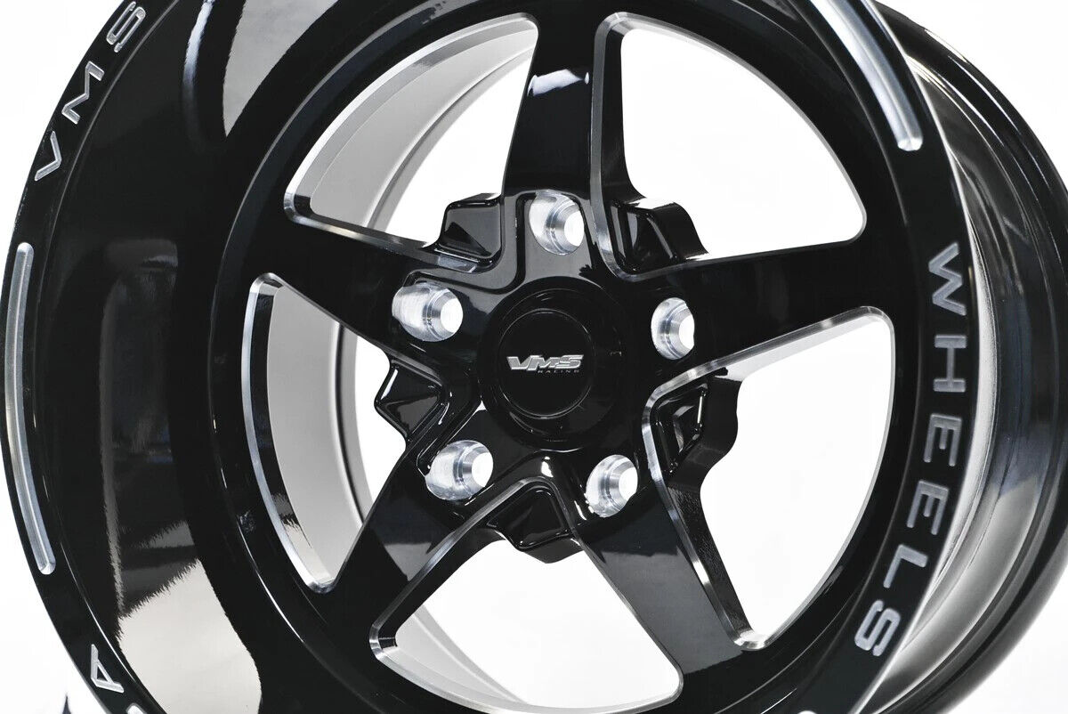 VMS Black Drag 5 Spoke V-Star Rim Wheel 15x10 5X120 5x4 3/4” 0 ET (\